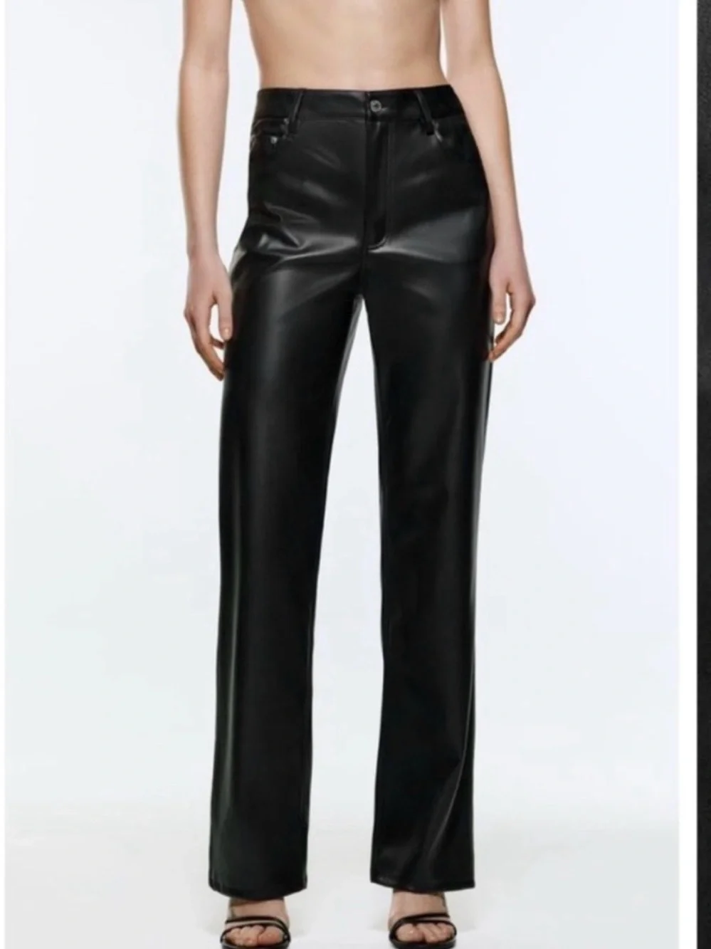 Zara ZW Collection Faux-Leather Straight-Leg Pants